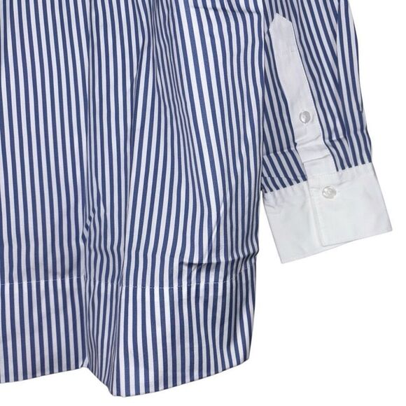 Spanx Poplin Tuxedo Shirt Postal Blue Narrow White Stripe Size Small new - Picture 13 of 13